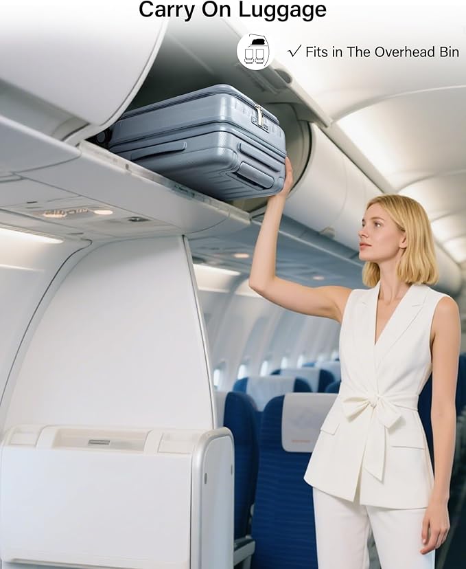 Hanke 20 Inch Expandable Carry On Luggage Airline Approved Top Opening Hard Shell Suitcases with Wheels Lightweight Travel Luggage Carry On Suitcase for Woman Men-Grey