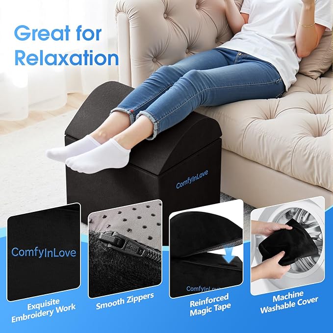 Foot Rest for Under Desk at Work - Non-Slip Foot Stool with 3 Adjustable Heights, Ergonomic Under Desk Footrest with Washable Cover for Desk, Home, Office, Car (Black)