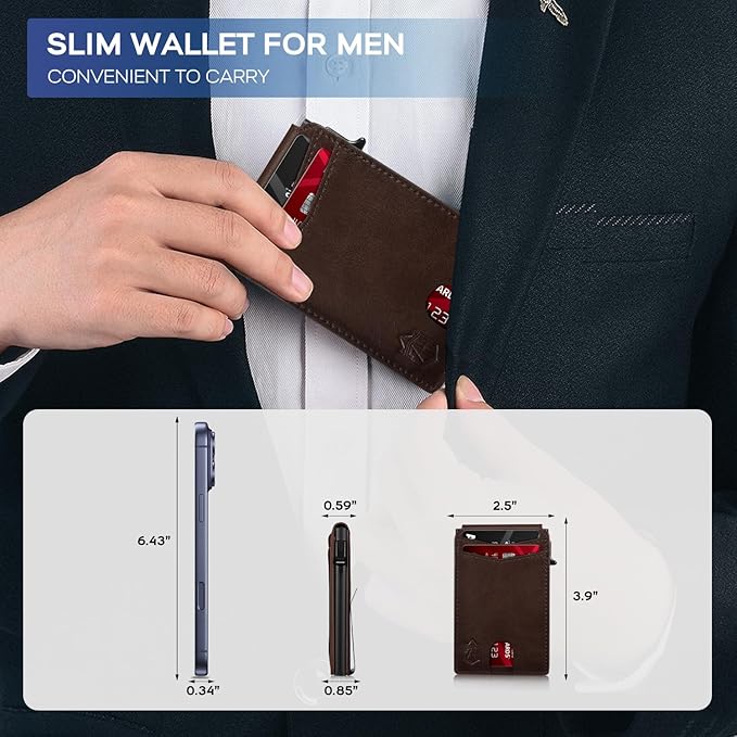 Zitahli Wallet for Men, Pop Up Metal Wallet with Money Clip & ID Window, RFID Blocking Credit Card Holder, Bifold Card Wallet Holds 8+ Cards Plus Cash Idea Gifts for Men