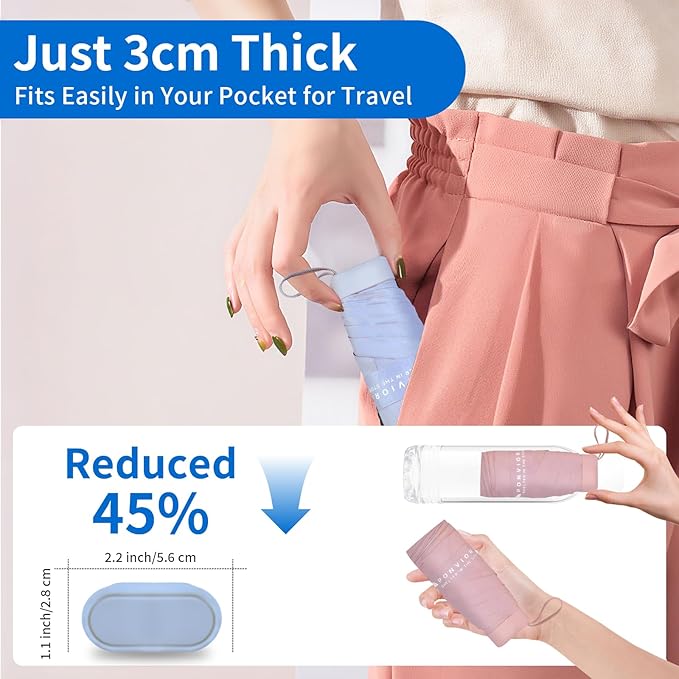 Compact Mini Windproof Travel Umbrella-UPF 50+ Sun & Rain Protection, Small Folding Design Fits in Pocket or Purse, Lightweight Portable with Case for Women, Men & Kids