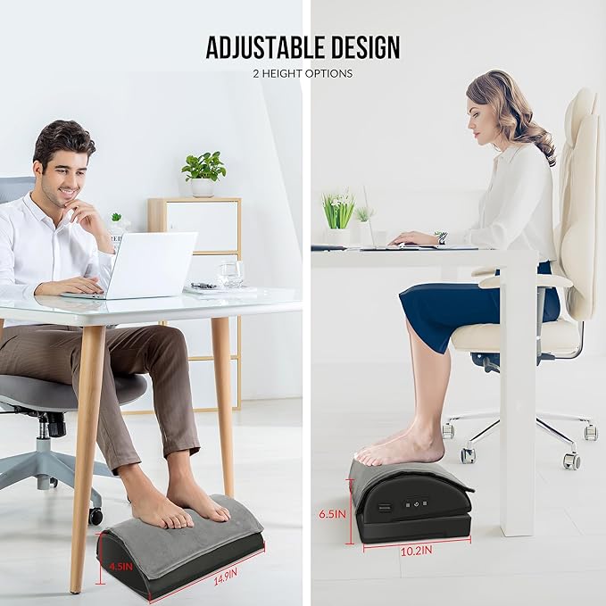 Snailax Foot Rest Under Desk at Work, Heated Under Desk Foot Stool with Double Layer Adjustable Height, Feet Warmer with Vibration Massage, Ergonomic Gaming Home Footstool for Lumbar Back Knee Pain