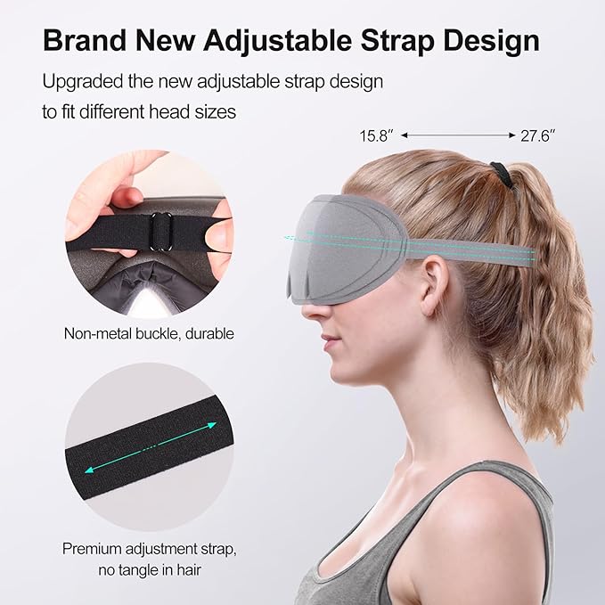 Eye Mask for Sleeping, 3D Contoured Cup Sleep Mask for Men Women, Soft Breathable Blackout Blindfold, Travel Eye Cover, Night Sleeping Mask with Adjustable Buckle for Side Sleeper (Grey, 1 Pack)