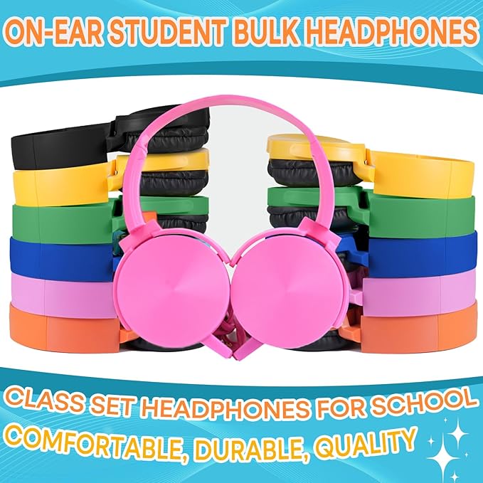 Kids Headphones Bulk 5 Pack for School Classroom Students K-12, Wholesale Wired Durable Headphones for Children Toddler Boys Girls Computer Chromebook Laptop PC (LS450, 5 Mixed)