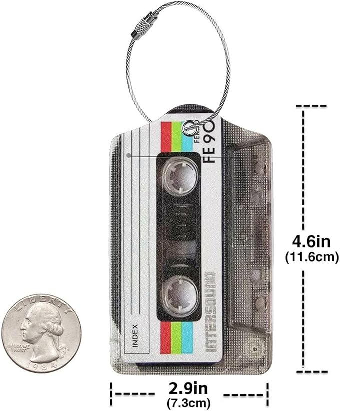 2 Pack Luggage Tags for Suitcase, Privacy Cover ID Label with Stainless Steel and Address Card for Travel Bag Backpack Cruise Ship Essentials Tag Women Men - Retro Cassette Tape