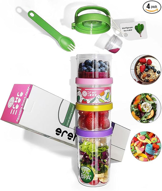 Portable & Airtight Food Storage Containers | 4-Piece Stackable Jars with Twist-Lock Lids | 60 oz Leak-Proof BPA-Free Jars for Snacks, Formula & Powder