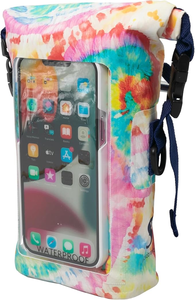 geckobrands Waterproof Phone Tote with 2L Dry Bag and Adjustable Strap – Protect Your Phone and Valuables While on The Go Tie Dye