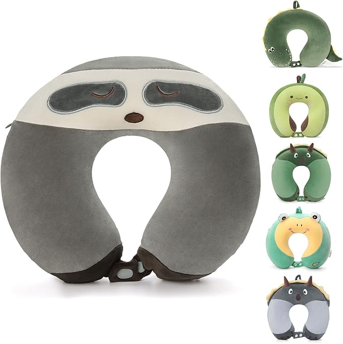 Niuniu Daddy Sloth Kids Neck Pillow for Traveling, 100% Memory Foam Soft Travel Pillow, Airplane Travel Road Trip Essential for Children, Neck Support, Stop Head from Falling Forward for Sleeping