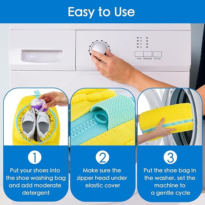 Shoe Washing Machine Bag & Laundry Shoe Bag Set, Reusable Zippered Shoe Cleaning Bag for Sneakers - Includes Mesh Laundry Bags(1PCS + 1PCS Yellow)