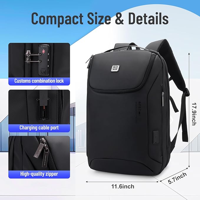 JODEBES Business Smart Backpack Waterproof fit 15.6 Inch Laptop Backpack with USB Charging Port and TSA lock,Travel Durable Backpack - Black