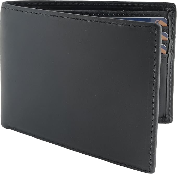 LnxLtw Men's Slim RFID Blocking Front Pocket Wallet | Minimalist Ultra-Thin Genuine Leather Bifold Wallet for Traveler with ID Window & Gift Box | Compact Black Credit Card Holder