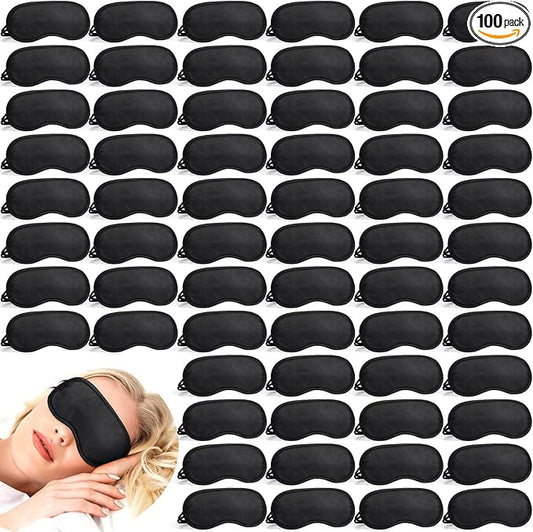 Tarpop 100 Pcs Eye Mask Sleeping Blindfold Eye Cover with Adjustable Strap for Games Party Team Building Travel Individually Wrapped Sleep Mask for Women Men (Black)