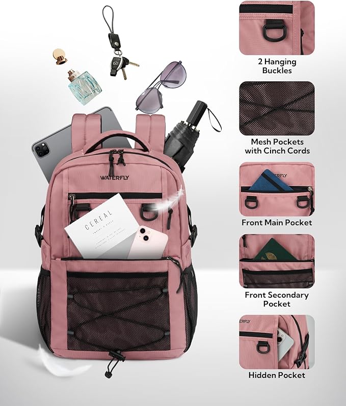 WATERFLY Travel Hiking Casual Backpack: 22L Lightweight Everyday Outdoor City Daypack College Bookbag for Women Men