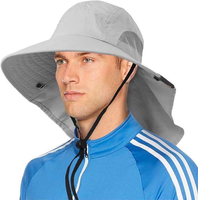 SUN CUBE Wide Brim Sun Hat with Neck Flap, UPF50+ Hiking Safari Fishing Hat for Men Women, Sun Protection Beach Hat