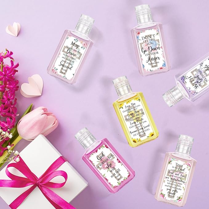 50 Pcs Christian Mini Hand Sanitizer Bulk Bible Verse Hand Sanitizer Religious Inspirational Favors 1fl oz Travel Size Hand Soap Gift for Pastor Church Prayer Christian Party Favors (Retro Floral)