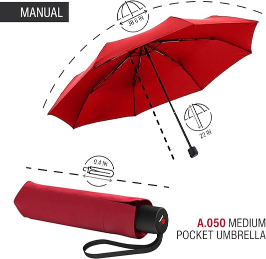 Knirps A.050 Salsa Manual Open Close Travel Rain Umbrella for Adults – Ultra Lightweight, Compact Windproof 38.5" Water Resistant Canopy, Steel Aluminum Frame, Travel Case Included