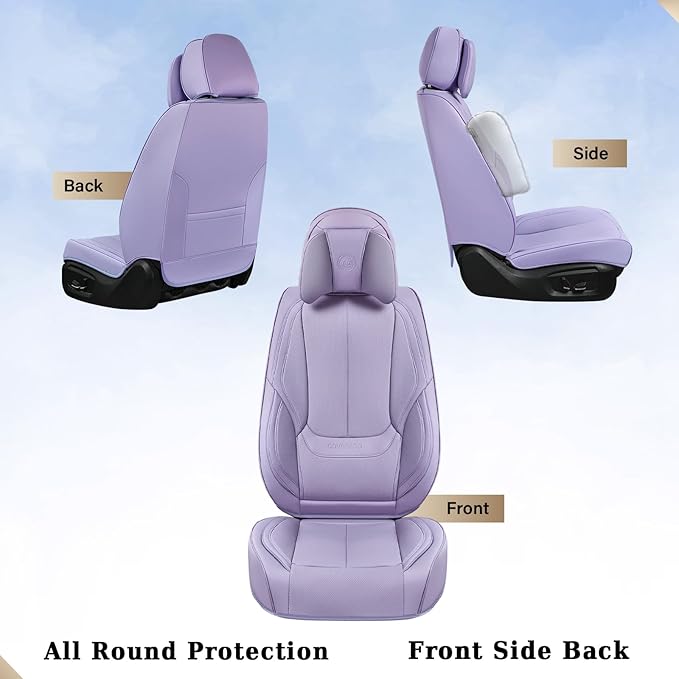 Coverado Universal Seat Covers Front, Universal Seat Covers for Cars, 2-Pack Waterproof Nappa Leather Car Seat Covers with Head Pillow, Auto Protectors Fit for Most Sedans SUV Pick-up Truck-Purple