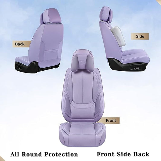 Coverado Universal Seat Covers Front, Universal Seat Covers for Cars, 2-Pack Waterproof Nappa Leather Car Seat Covers with Head Pillow, Auto Protectors Fit for Most Sedans SUV Pick-up Truck-Purple