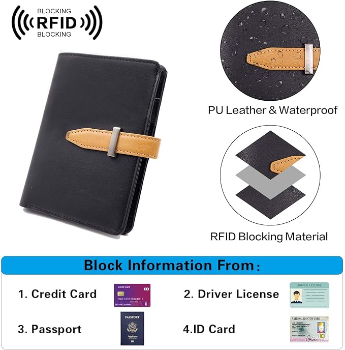 Deziliao Passport wallets, Mulit-purpose RFID Blocking Passport Holder AirTag Wallet, Travel Wallet（Black）