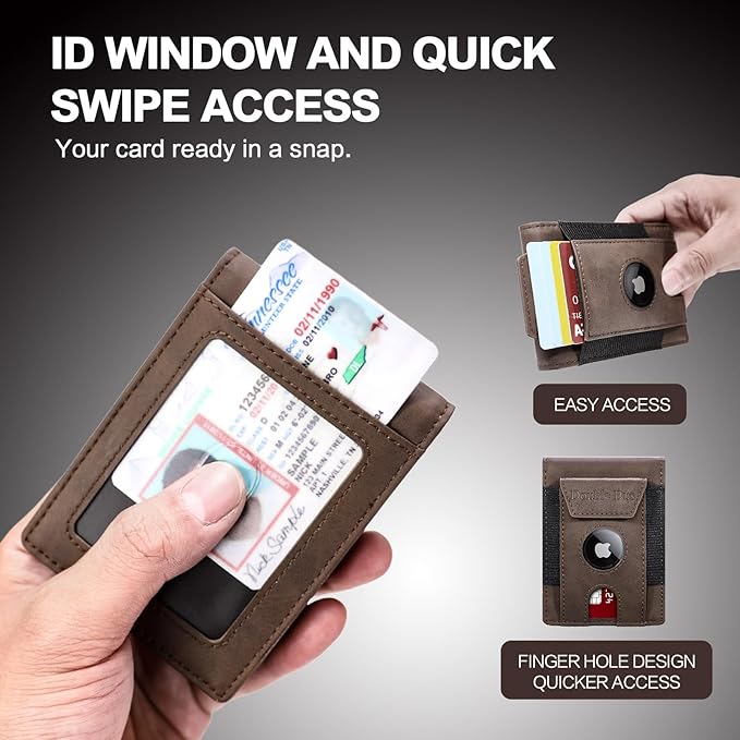 Wallet for Men RFID Blocking Bifold Mens Leather Wallets,Ultra Thin Minimalist Front Pocket Small Compact Mens Slim Wallet,Smart Security Credit Card Holder Elastic Pocket,with Money Clip, 2 ID Window