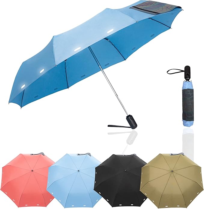 A.Brolly Umbrella - This Light Weight Travel Umbrella has a Strong Steel Shaft and 8 Ribs of Aluminum + Fiberglass construction for Added Flexibility Under the Wind - And it Looks Great!