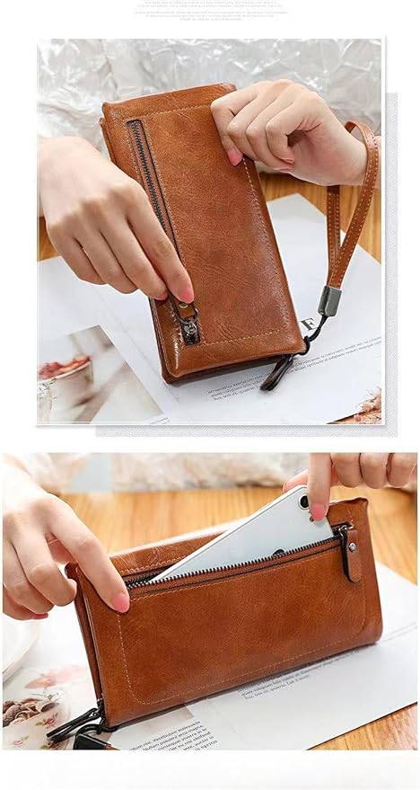 Vyrnox Genuine Leather Women's Long Vintage Zipper Money Clip Clutch Bag with RFID Blocking Coin Purse for Women Including Gift Box (Burgundy)