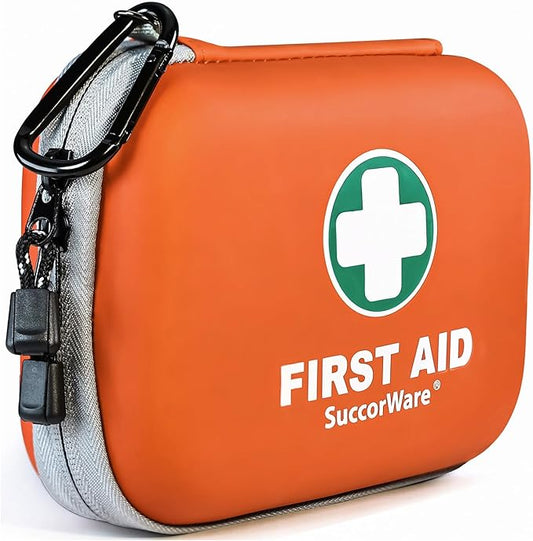 150 Pieces Mini First Aid Kit - Small Medical Kit with Hard Shell - Emergency First Aid Kit for Car, Travel, Home, Outdoor, Office, Camping, Hiking (Orange)