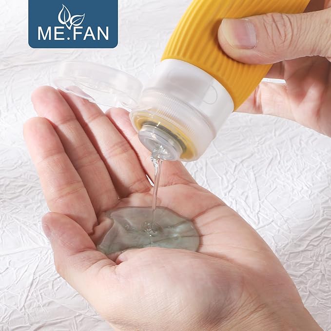 ME.FAN Travel Bottles for Toiletries, TSA Approved 3oz Silicone Journey Size Containers, Portable Split Bottle for Conditioner, Shampoo, Lotion- 4 Pack Bright
