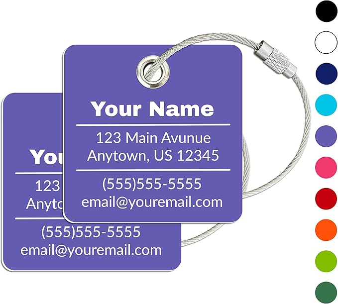 Personalized Luggage Tag | 2 Pack | Custom Luggage Tags for Suitcases | Kids Backpack Tag | 10 Color Options & Choose Font, Font Color