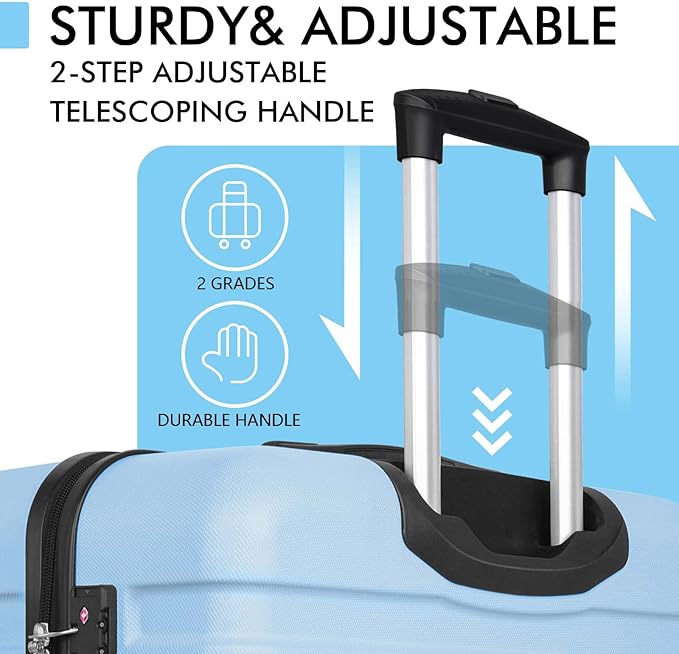 AnyZip Luggage PC ABS Hardside Lightweight Suitcase with 4 Universal Wheels TSA Lock Checked-Large 28 Inch Light Blue