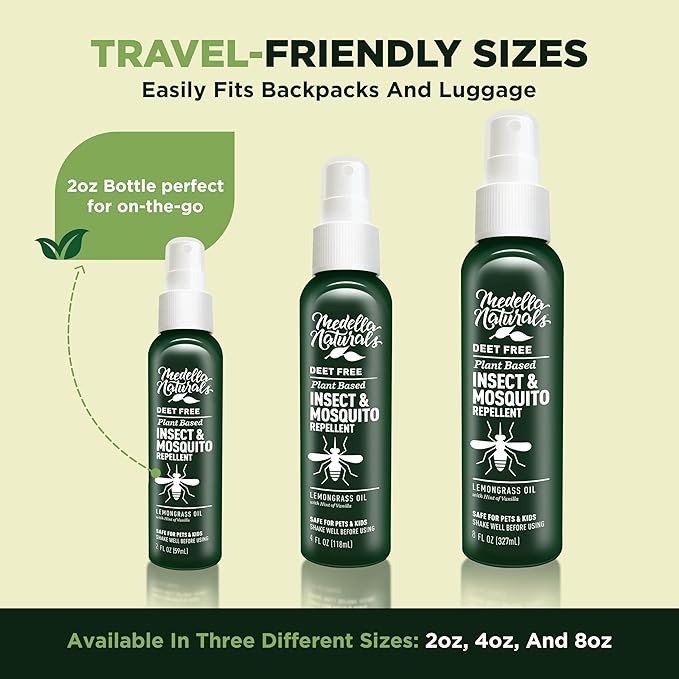 Deet-Free Insect & Mosquito Repellent Pack of 3 (2oz) – Nice Smelling Insect Repellent with Lemongrass Oil Safe for Pets and Kids – Bug Spray Against Mosquitoes, Gnats, Black Flies, and No-See-ums