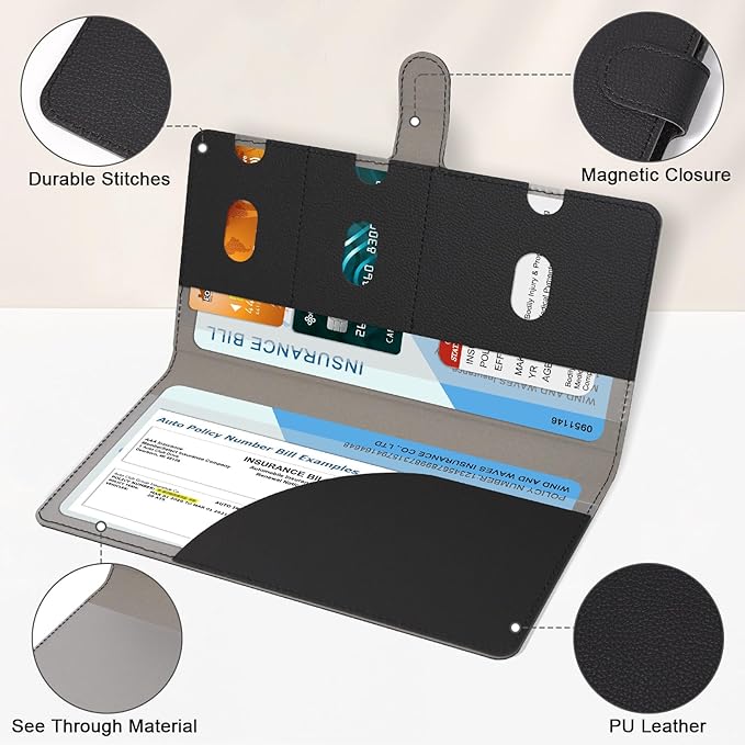 RSAquar Car Registration and Insurance Holder, Vehicle Glove Box Organizer Cool Car Accessories, Car Document Holder for Cards, Driver License & Essential Document, JD-Black