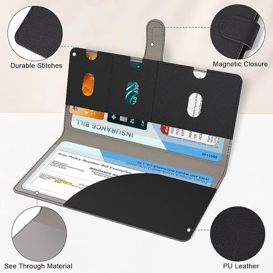 RSAquar Car Registration and Insurance Holder, Vehicle Glove Box Organizer Cool Car Accessories, Car Document Holder for Cards, Driver License & Essential Document, JD-Black