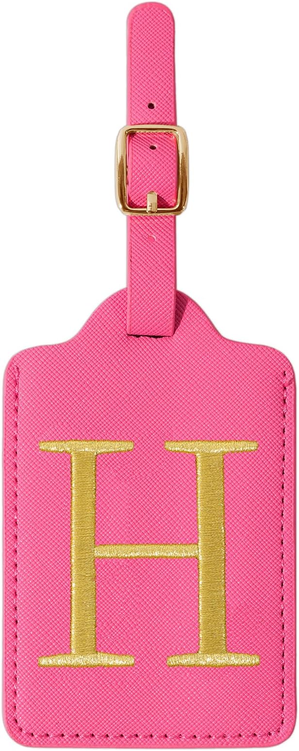 Personalized Initial Luggage Tags for Suitcase, Rose Red Leather Cute Luggage Tags with Privacy Cover Name Card, Embroidered Custom Monogram Luggage Tags Travel Backpack Tag Gifts for Women Kids(H)