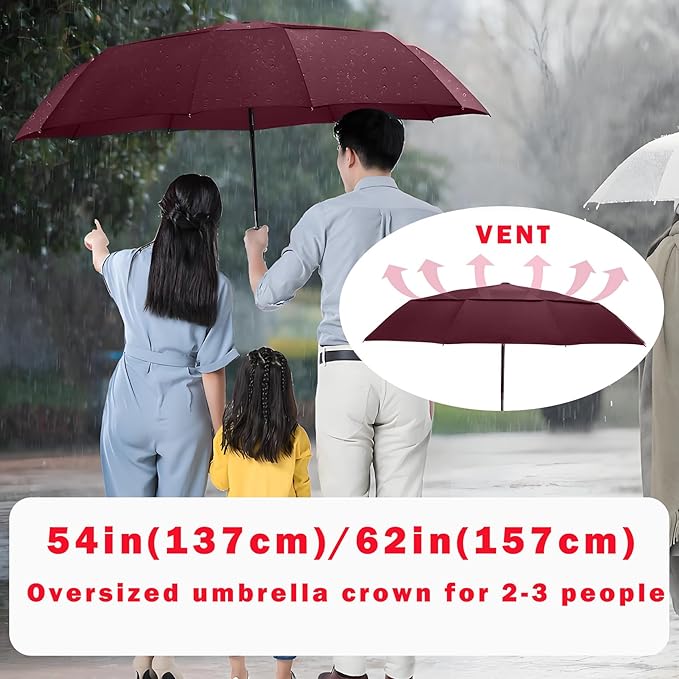 MRTLLOA 49/54/62 Inch Large Folding Golf Umbrella, Oversize Double Canopy Vented 10 Ribs Windproof Compact Travel Umbrellas for Rain