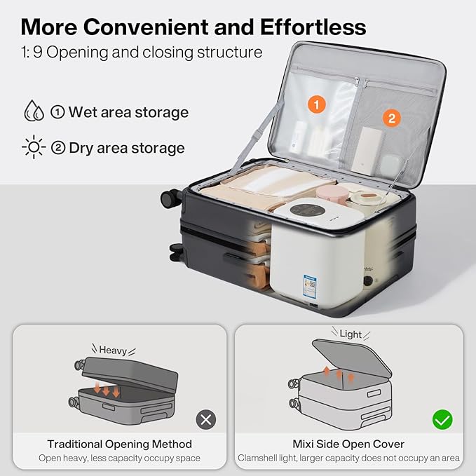 mixi 20 Inch Expandable Carry On Luggage PC Hard Shell Suitcase Top Opening Rolling Travel Suitcases with Spinner Wheels & TSA Lock, Rock Gray