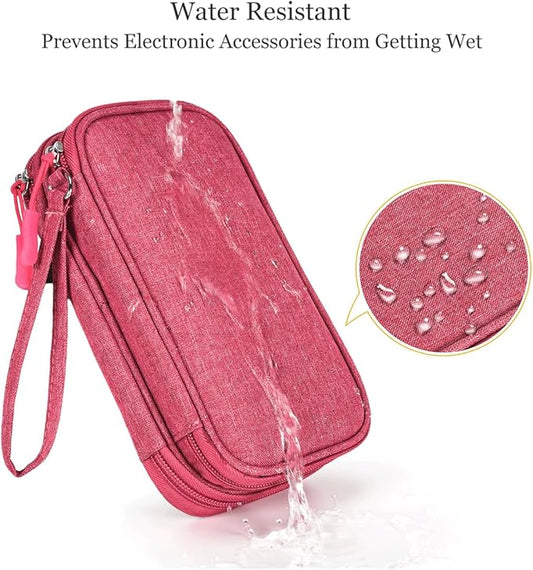 Electronic Organizer Travel Case Storage Bag, Universal Electronics Accessories Case Portable Travel Bag for Women, Cable, Cord, Charger, Phone, Power Bank, Earphone (Rose Red, Large)