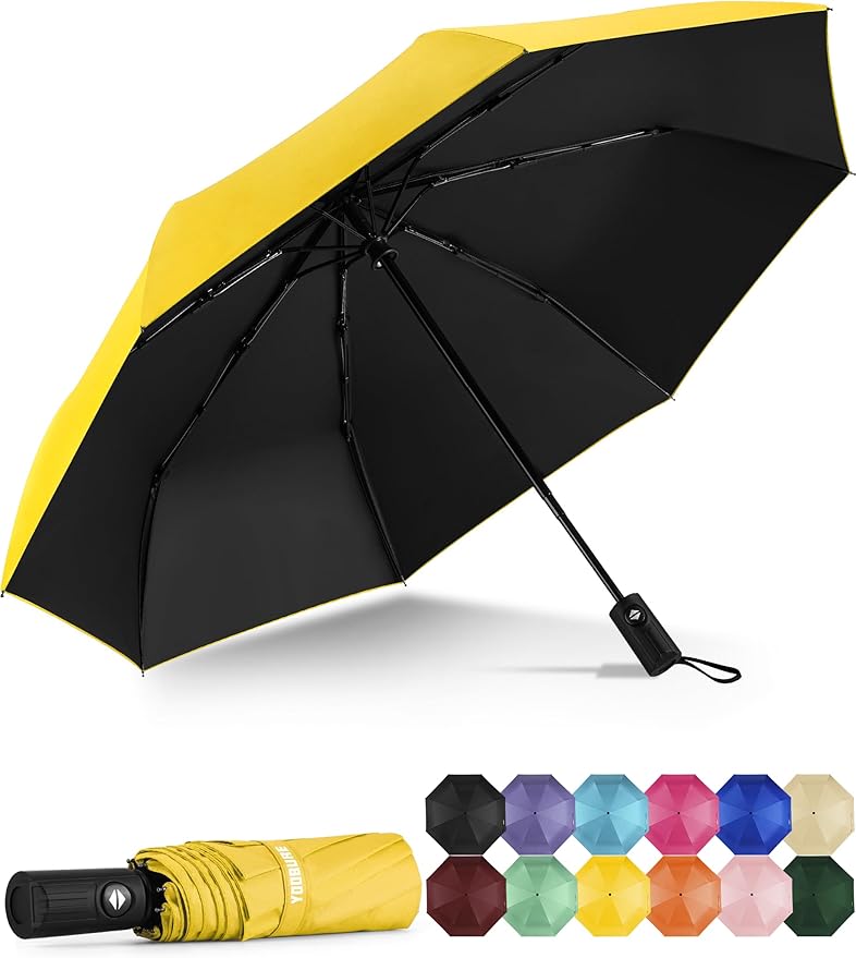 Yoobure Windproof Travel Umbrella - Automatic Umbrellas for Rain, Compact Folding Umbrella with UV Protection, Lightweight Portable Design for Backpack/Walking/Car, Sun & Storm Ready