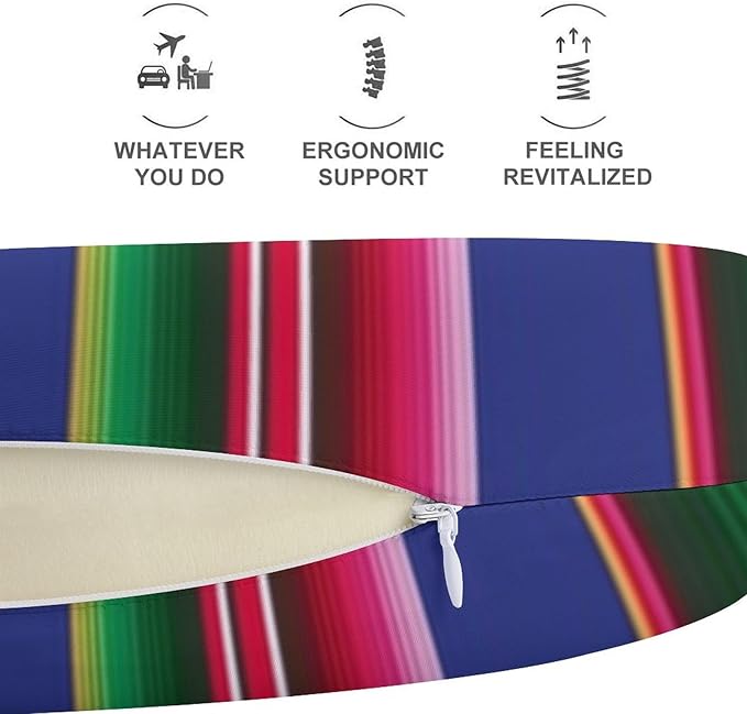 Luxury Memory Foam U-Shaped Neck Pillow Travel Support, Novel Colorful Mexican Blanket Stripes U-Shape, Removable Breathable Cover Home Office