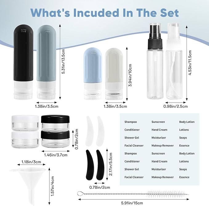 Landisun Travel Size Toiletries Essentials Bottles 18Pack Containers Travel-Bottles Leak Proof Black