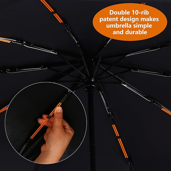 46 Inch Compact Umbrellas for Rain - Travel Small Umbrella - Automatic Folding Umbrella - Windproof Portable Umbrella, Double 10-rib