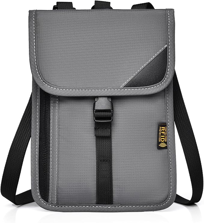 Passport Holder for Travel Pouch Neck Wallet for Traveling Women Men with RFID Blocking Waterproof and Slim Neck Pouch Adjustable Neck Strap (Z-Dark grey)