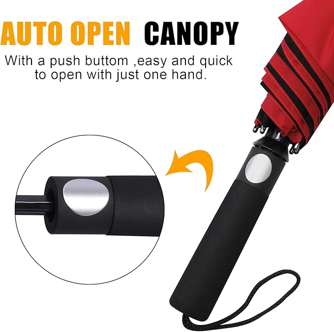 G4Free 62inch Portable Golf Umbrella Automatic Open Large Oversize Vented Double Canopy Windproof Waterproof Sport Umbrellas(Red/Black)