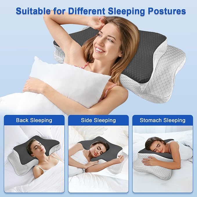 Pain Relief Cervical Pillow for Neck Support, Adjustable Ergonomic Pillow Cozy Sleeping, Odorless Orthopedic Memory Foam Pillows, Contour Bed Pillow for Side Back Stomach Sleeper
