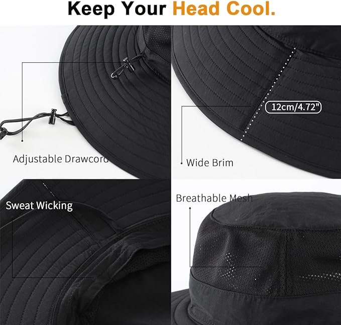 Home Prefer UPF50+ Mens Sun Hat Wide Brim Fishing Hat Foldable Large Brim UV Protection Sun Hat for Men Women Beach Gardening