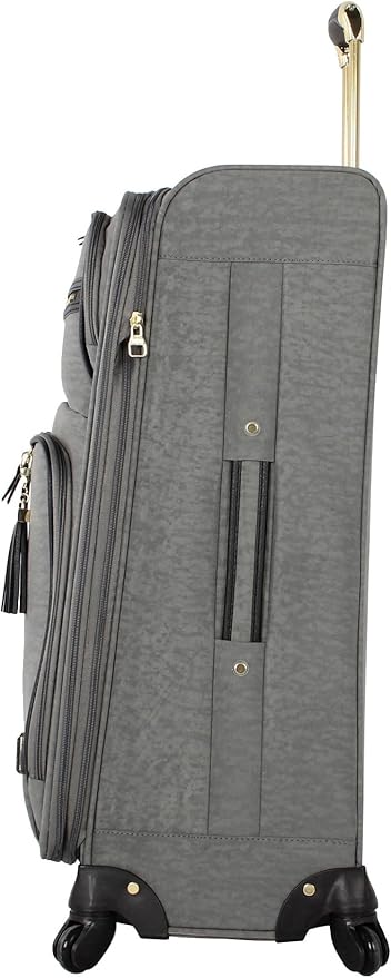 Steve Madden Designer Luggage - Checked Large 28 Inch Softside Suitcase - Expandable for Extra Packing Capacity - Lightweight Bag with Rolling Spinner Wheels (Peek-A-Boo Grey)