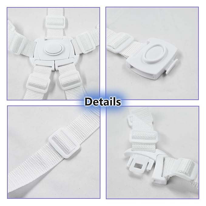 High Chair Straps,5 Point Harness Seat Belt Safety Strap Belt,Universal Baby Safe Belt Holder for Most 5 Point High Chairs,Stroller Pram Buggy Pushchair(White)