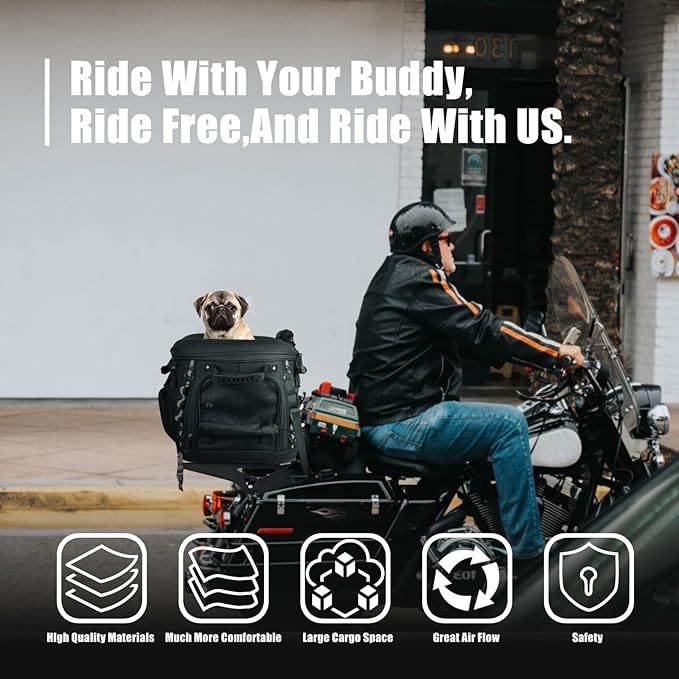 Goldfire Motorcycle Dog/Cat Carrier, Portable Pet Carrier Voyagers Dog Carrier Crate for Street Glide Road King with Luggage Rack or Sissy Bar UTV ATV Touring Trike Models(Black)