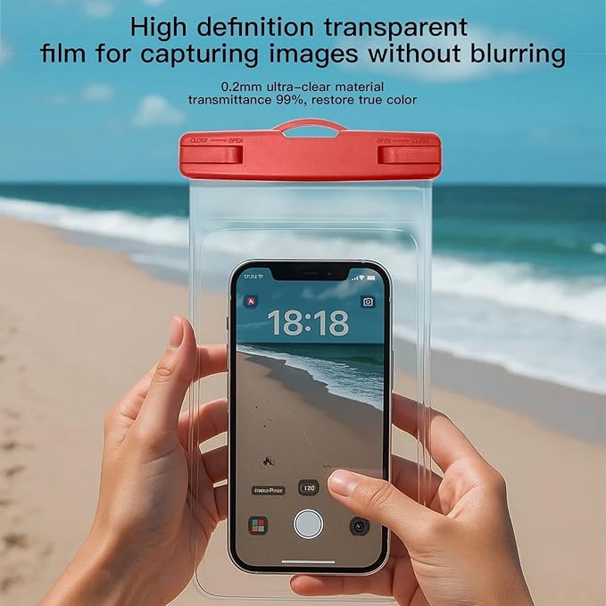 1/2 Pack Waterproof Phone Pouch Compatible with iPhone 17 16 15 Pro Max & Galaxy S24+/S23 7in Waterproof Phone Case with Lanyard, IPX8 Beach Travel Must Haves, Beach Essentials, Red, 1 Pack