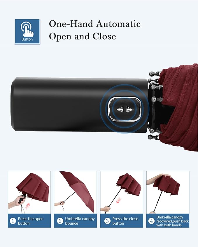 Windproof Travel Umbrella, Automatic Folding Compact Lightweight Umbrella for Women & Men, Durable and Portable, Fits Easily in Purse or Backpack