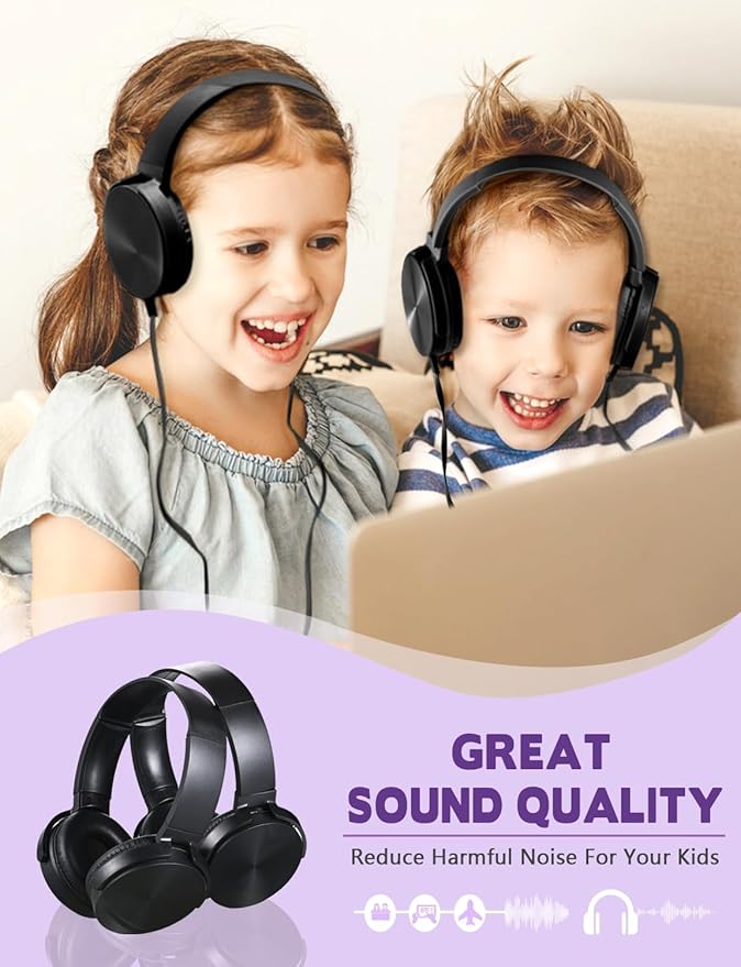 Kids Headphones 2 Pack for School Classroom Students Teens Children Toddler Boys Girls and Adult (HY450, 2 Black)